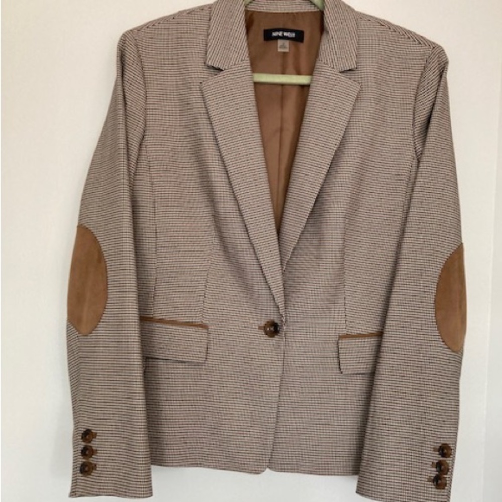 Nine West: Tweed Women’s Lined Blazer with Tan Suede Elbow Patches